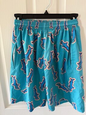 Kids Teal Shark Print Shorts